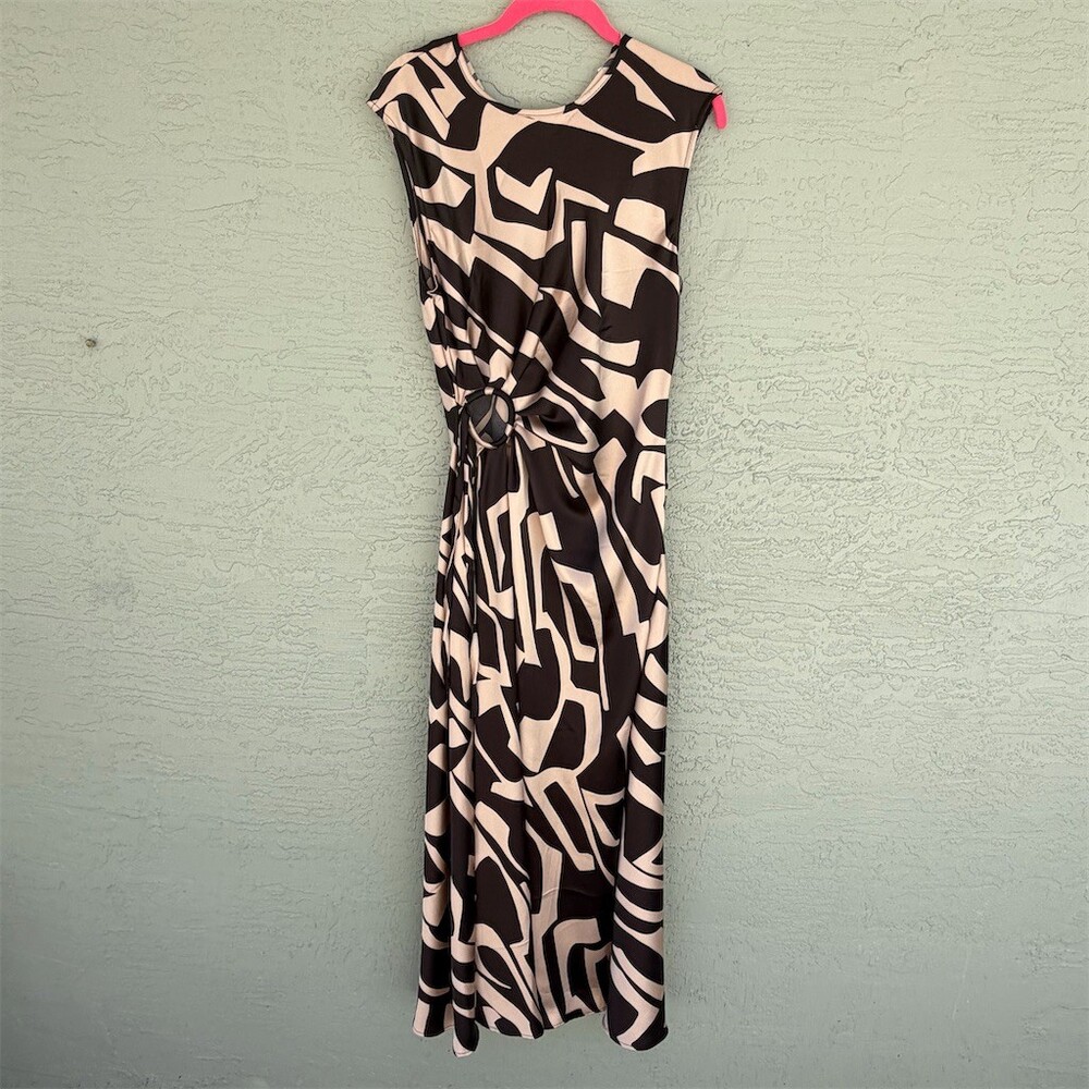 House of Harlow 1960 Maxi Dress Womens M Abstract Black Beige Side Ring